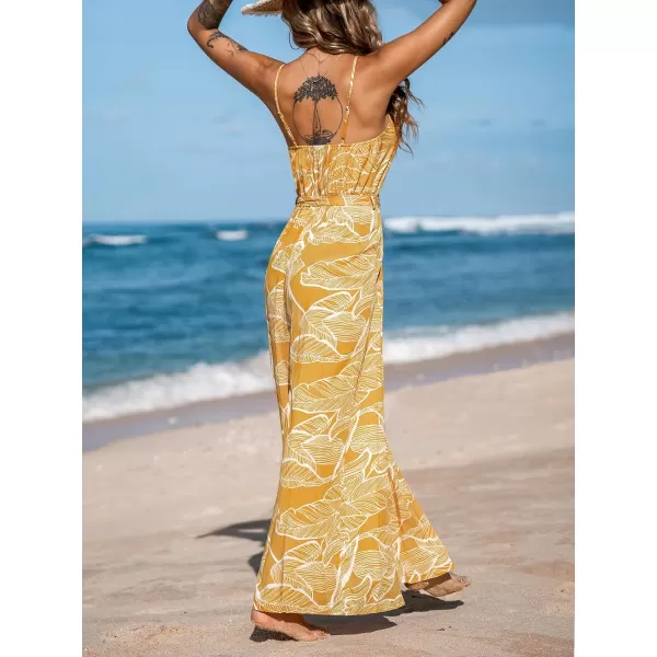 imageCUPSHE Womens Jumpsuits Floral Tropical Wide Leg Jumpsuit Sleeveless Overall V Neck Outfit CasualYellow