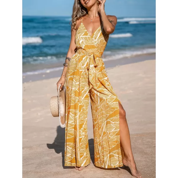 imageCUPSHE Womens Jumpsuits Floral Tropical Wide Leg Jumpsuit Sleeveless Overall V Neck Outfit CasualYellow