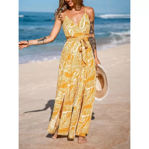 imageCUPSHE Womens Jumpsuits Floral Tropical Wide Leg Jumpsuit Sleeveless Overall V Neck Outfit CasualYellow