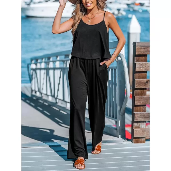 imageCUPSHE Womens Jumpsuits Flounce Sleeveless Overall Scoop Neckline Wide Leg Outfit Casual DressyBlack