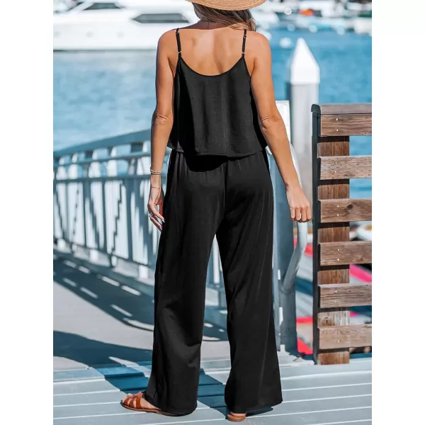 imageCUPSHE Womens Jumpsuits Flounce Sleeveless Overall Scoop Neckline Wide Leg Outfit Casual DressyBlack