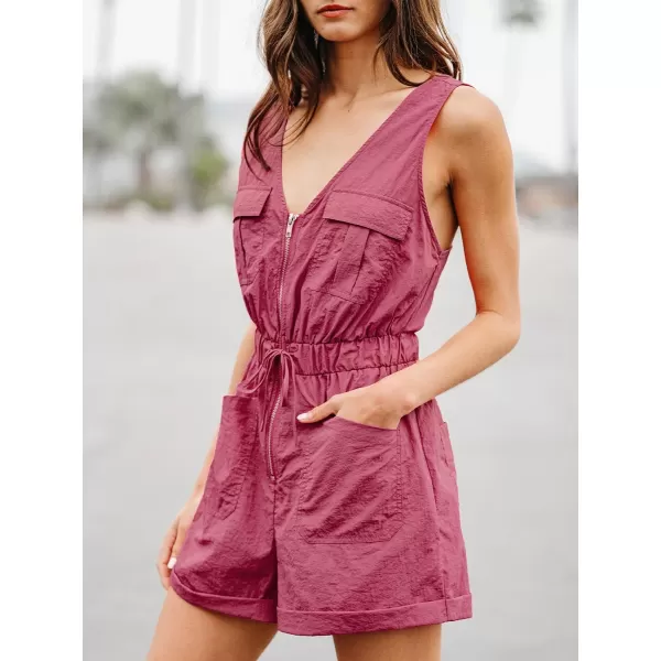 imageCUPSHE Womens Jumpsuits Front Zip V Neck Romper Sleeveless Wide leg Overall Pockets Outfit Casual BeachFuchsia