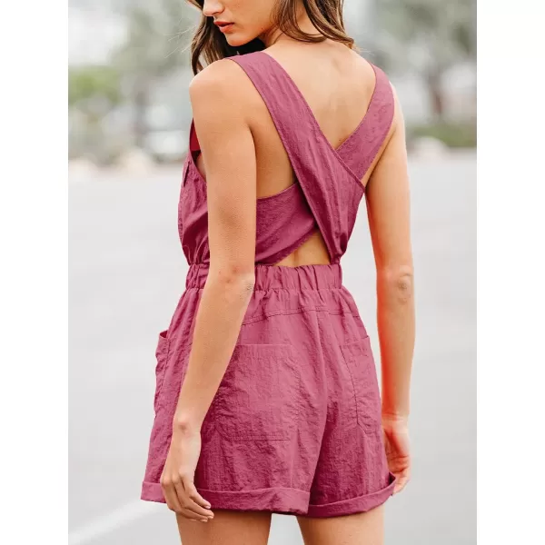 imageCUPSHE Womens Jumpsuits Front Zip V Neck Romper Sleeveless Wide leg Overall Pockets Outfit Casual BeachFuchsia