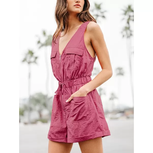 imageCUPSHE Womens Jumpsuits Front Zip V Neck Romper Sleeveless Wide leg Overall Pockets Outfit Casual BeachFuchsia