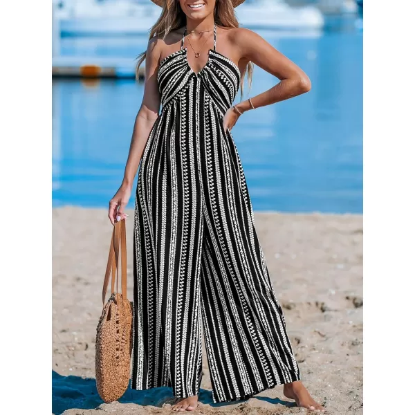 imageCUPSHE Womens Jumpsuits Halter Neck Sleeveless Wide Leg Overall Backless Outfit Casual BeachBlack