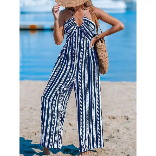 imageCUPSHE Womens Jumpsuits Halter Neck Sleeveless Wide Leg Overall Backless Outfit Casual BeachBlue