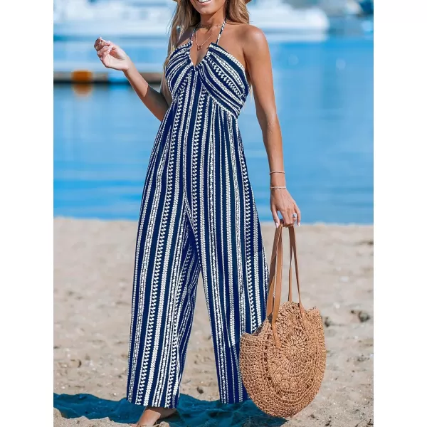 imageCUPSHE Womens Jumpsuits Halter Neck Sleeveless Wide Leg Overall Backless Outfit Casual BeachBlue