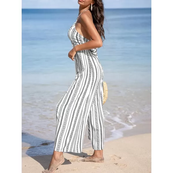 imageCUPSHE Womens Jumpsuits Halter Neck Sleeveless Wide Leg Overall Backless Outfit Casual BeachWhite