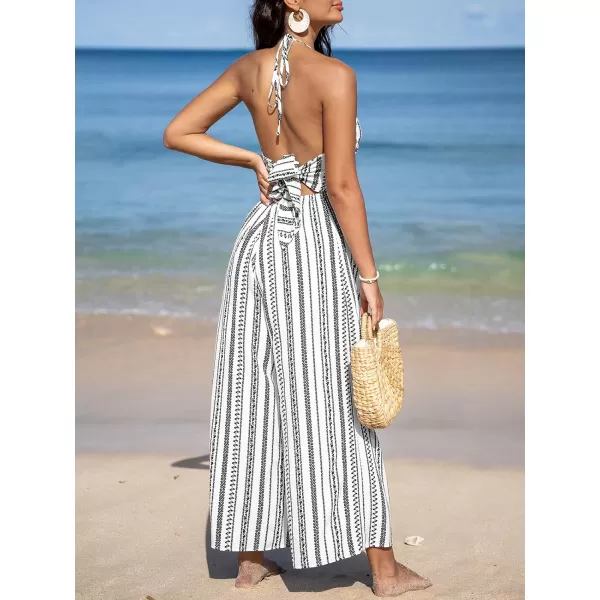 imageCUPSHE Womens Jumpsuits Halter Neck Sleeveless Wide Leg Overall Backless Outfit Casual BeachWhite