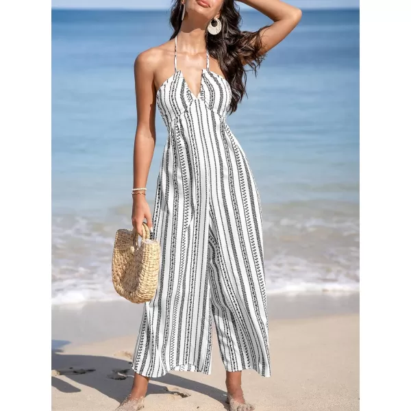 imageCUPSHE Womens Jumpsuits Halter Neck Sleeveless Wide Leg Overall Backless Outfit Casual BeachWhite