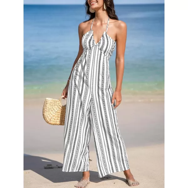 imageCUPSHE Womens Jumpsuits Halter Neck Sleeveless Wide Leg Overall Backless Outfit Casual BeachWhite