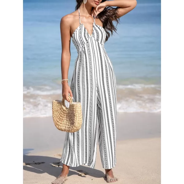 imageCUPSHE Womens Jumpsuits Halter Neck Sleeveless Wide Leg Overall Backless Outfit Casual BeachWhite