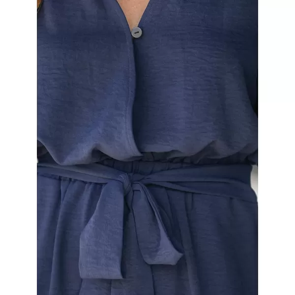 imageCUPSHE Womens Jumpsuits Midnight Blue Belted Jogger Jumpsuits Long Sleeve Outfit Casual DressyBlue