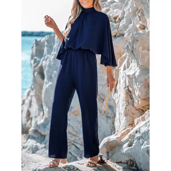 imageCUPSHE Womens Jumpsuits Mock Neck Blouson Overall Straight Leg Outfit Casual DressyBlue