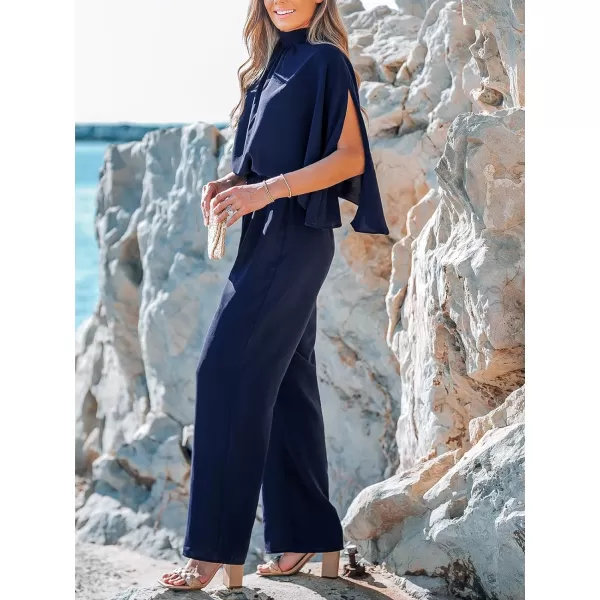 imageCUPSHE Womens Jumpsuits Mock Neck Blouson Overall Straight Leg Outfit Casual DressyBlue
