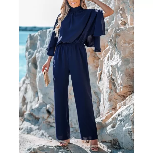 imageCUPSHE Womens Jumpsuits Mock Neck Blouson Overall Straight Leg Outfit Casual DressyBlue