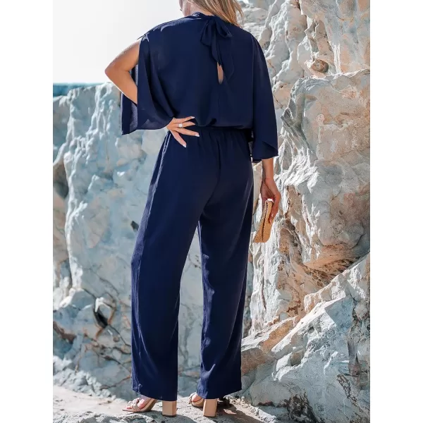 imageCUPSHE Womens Jumpsuits Mock Neck Blouson Overall Straight Leg Outfit Casual DressyBlue