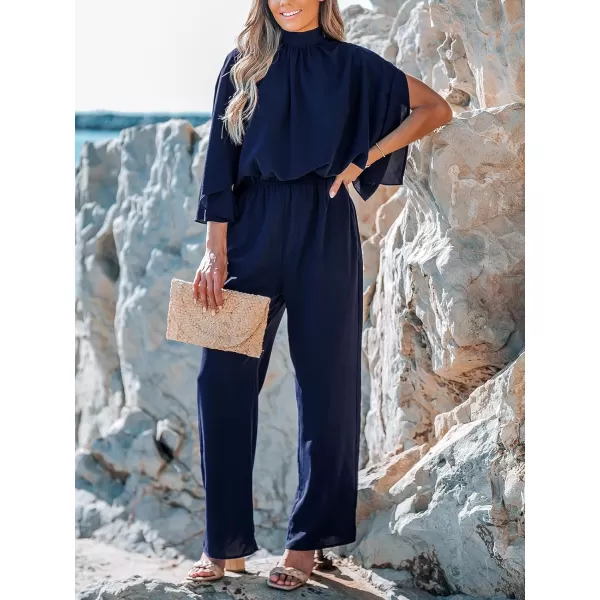imageCUPSHE Womens Jumpsuits Mock Neck Blouson Overall Straight Leg Outfit Casual DressyBlue