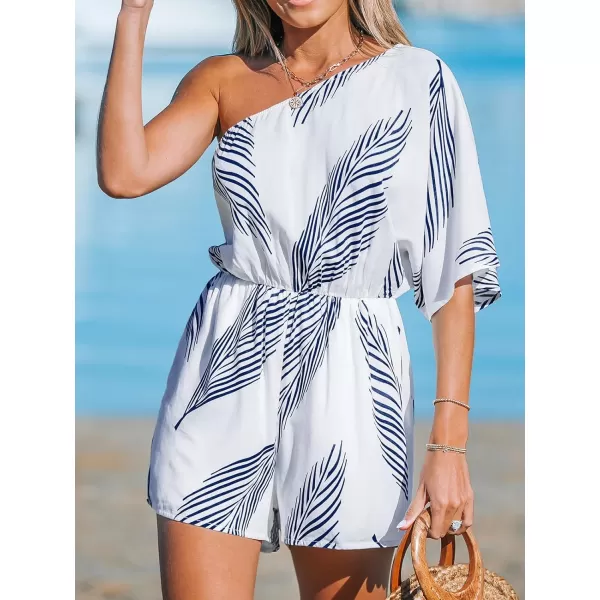imageCUPSHE Womens Jumpsuits One Shoulder Half Sleeve Romper Wide Leg Overall Outfit Casual BeachWhite