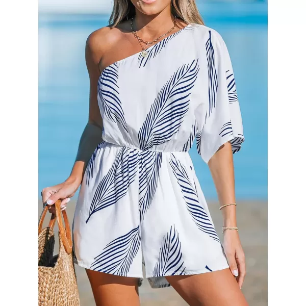 imageCUPSHE Womens Jumpsuits One Shoulder Half Sleeve Romper Wide Leg Overall Outfit Casual BeachWhite