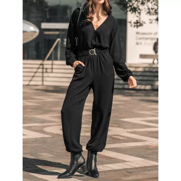 imageCUPSHE Womens Jumpsuits Onyx Belted Jogger Jumpsuit Long Sleeve Outfit Casual DressyBlack