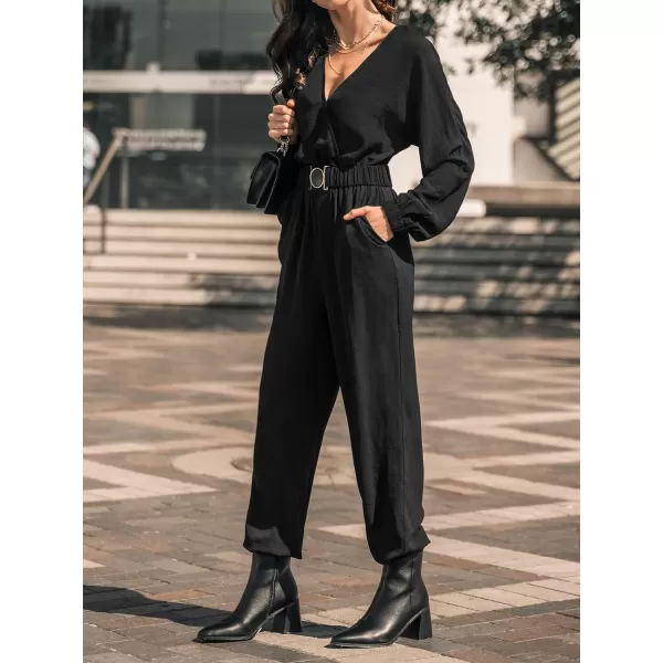 imageCUPSHE Womens Jumpsuits Onyx Belted Jogger Jumpsuit Long Sleeve Outfit Casual DressyBlack