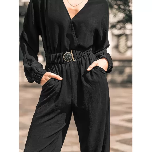 imageCUPSHE Womens Jumpsuits Onyx Belted Jogger Jumpsuit Long Sleeve Outfit Casual DressyBlack