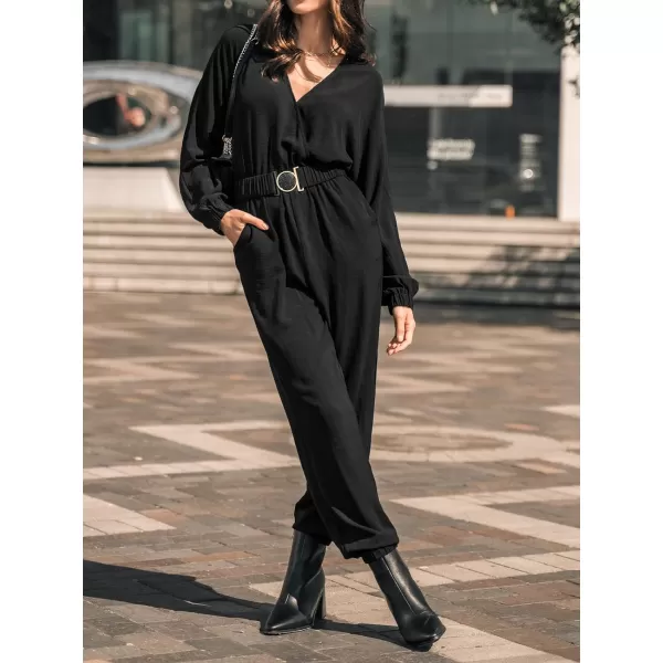 imageCUPSHE Womens Jumpsuits Onyx Belted Jogger Jumpsuit Long Sleeve Outfit Casual DressyBlack