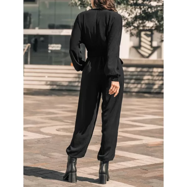 imageCUPSHE Womens Jumpsuits Onyx Belted Jogger Jumpsuit Long Sleeve Outfit Casual DressyBlack