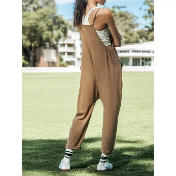 imageCUPSHE Womens Jumpsuits Patch Pocket Straight Leg Loose Fit Overall Sleeveless Outfit CasualBrown