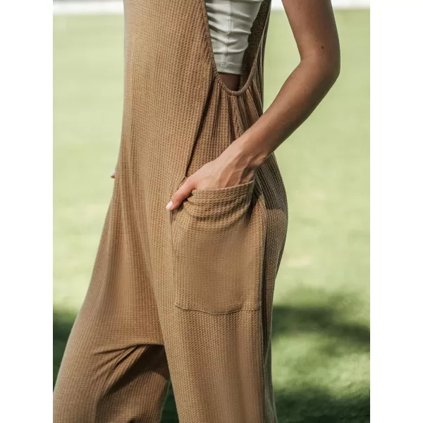 imageCUPSHE Womens Jumpsuits Patch Pocket Straight Leg Loose Fit Overall Sleeveless Outfit CasualBrown