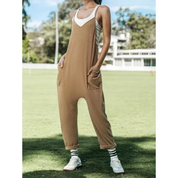 imageCUPSHE Womens Jumpsuits Patch Pocket Straight Leg Loose Fit Overall Sleeveless Outfit CasualBrown