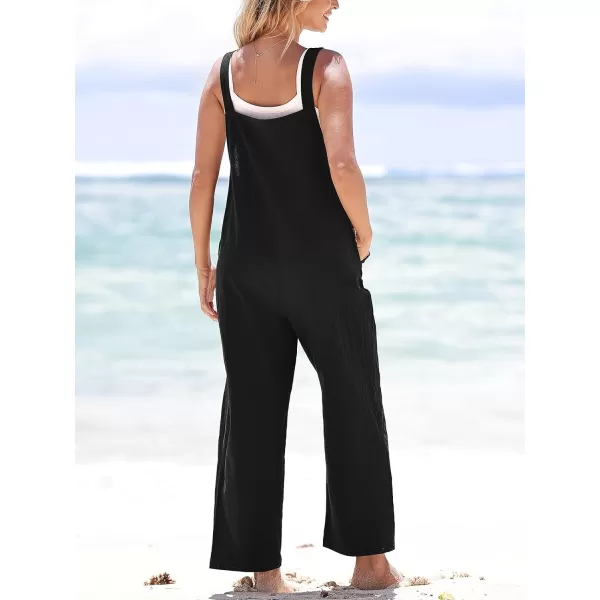 imageCUPSHE Womens Jumpsuits Pinafore Scoop Neckl Sleeveless Contrast Buttons Romper Long Overall Outfit Casual DressyBlack