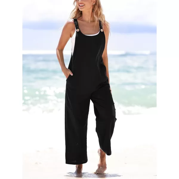 imageCUPSHE Womens Jumpsuits Pinafore Scoop Neckl Sleeveless Contrast Buttons Romper Long Overall Outfit Casual DressyBlack