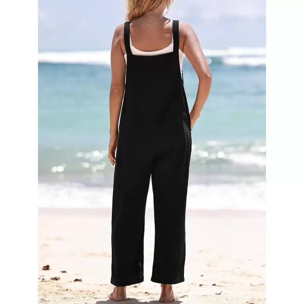 imageCUPSHE Womens Jumpsuits Pinafore Scoop Neckl Sleeveless Contrast Buttons Romper Long Overall Outfit Casual DressyBlack