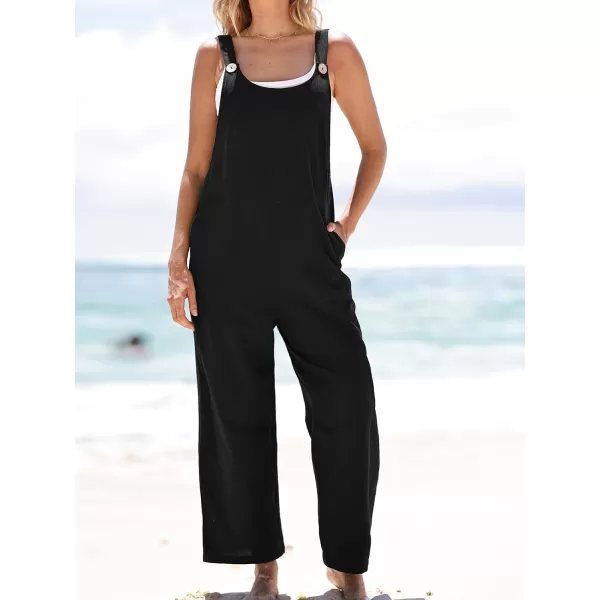 imageCUPSHE Womens Jumpsuits Pinafore Scoop Neckl Sleeveless Contrast Buttons Romper Long Overall Outfit Casual DressyBlack