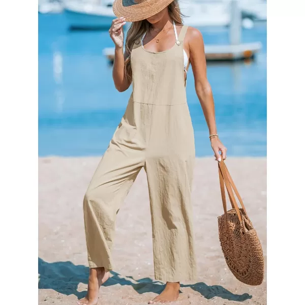 imageCUPSHE Womens Jumpsuits Pinafore Scoop Neckl Sleeveless Contrast Buttons Romper Long Overall Outfit Casual DressyLight Brown
