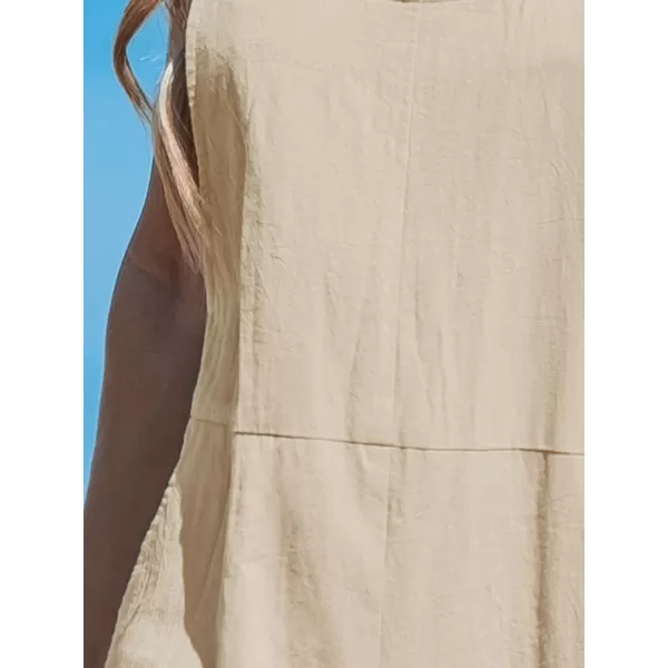 imageCUPSHE Womens Jumpsuits Pinafore Scoop Neckl Sleeveless Contrast Buttons Romper Long Overall Outfit Casual DressyLight Brown