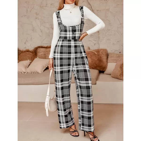 imageCUPSHE Womens Jumpsuits Plaid Overall Jumpsuit Sleeveless Outfit Casual DressyBlack