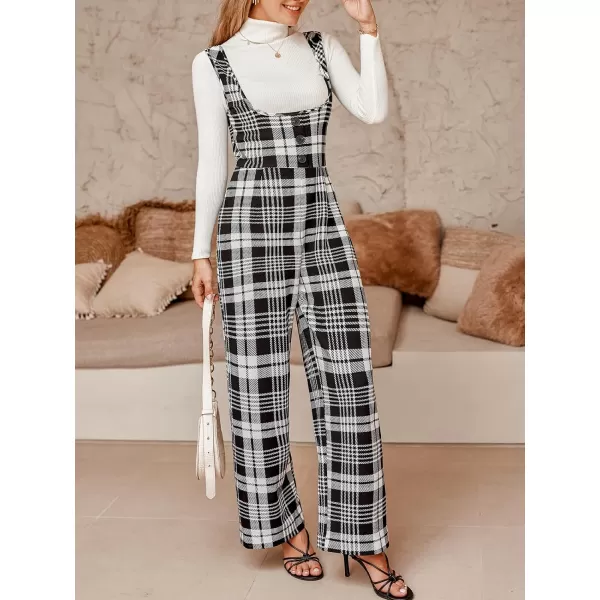 imageCUPSHE Womens Jumpsuits Plaid Overall Jumpsuit Sleeveless Outfit Casual DressyBlack