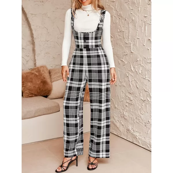 imageCUPSHE Womens Jumpsuits Plaid Overall Jumpsuit Sleeveless Outfit Casual DressyBlack