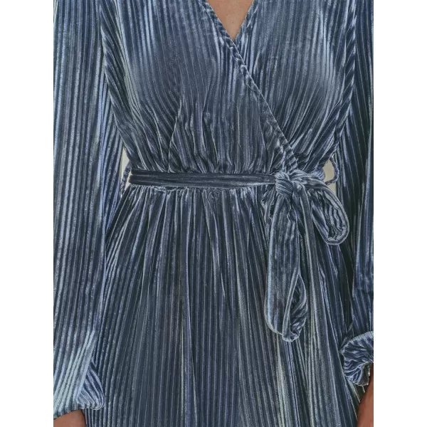 imageCUPSHE Womens Jumpsuits Ribbed Velvet Belted Long Sleeve Jumpsuit V Neck Outfit Casual Party DressyBlue