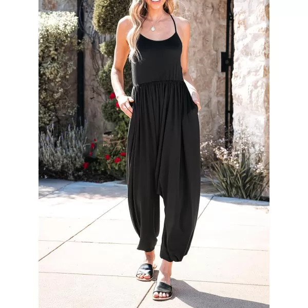 imageCUPSHE Womens Jumpsuits Scoop Neck Loose Tapered Leg Overall Sleeveless Outfit CasualBlack