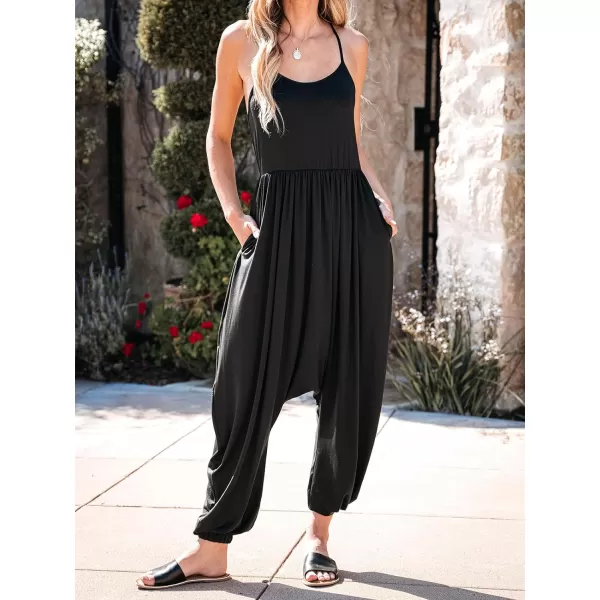 imageCUPSHE Womens Jumpsuits Scoop Neck Loose Tapered Leg Overall Sleeveless Outfit CasualBlack