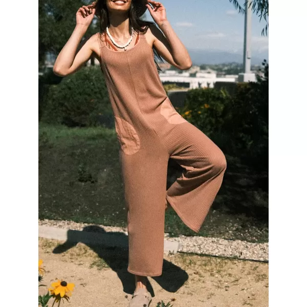 imageCUPSHE Womens Jumpsuits Scoop Neck Patch Pockets Loose Fit Overall Sleeveless Wide Leg Outfit CasualBrown