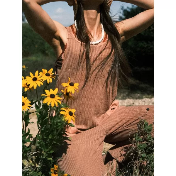 imageCUPSHE Womens Jumpsuits Scoop Neck Patch Pockets Loose Fit Overall Sleeveless Wide Leg Outfit CasualBrown