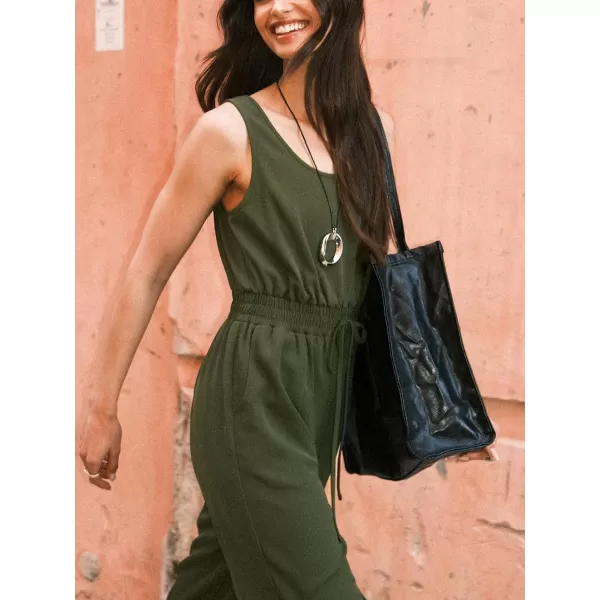 imageCUPSHE Womens Jumpsuits Scoop Neck Waist Tie Overall Sleeveless Wide Leg Loose Fit Outfit Dressy CasualGreen