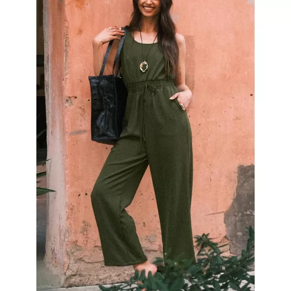 imageCUPSHE Womens Jumpsuits Scoop Neck Waist Tie Overall Sleeveless Wide Leg Loose Fit Outfit Dressy CasualGreen