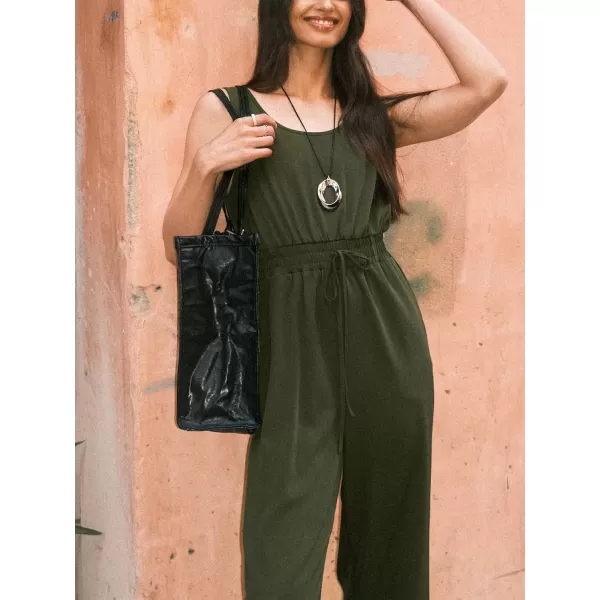 imageCUPSHE Womens Jumpsuits Scoop Neck Waist Tie Overall Sleeveless Wide Leg Loose Fit Outfit Dressy CasualGreen