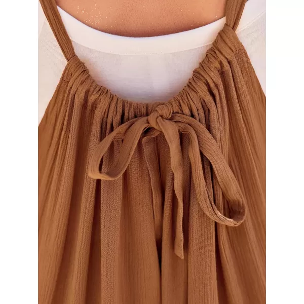 imageCUPSHE Womens Jumpsuits Scoop neckline Sleeveless Wide leg Romper Long Overall Outfit Casual DressyBrown